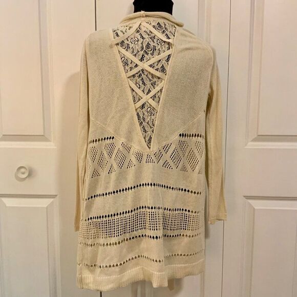 Knox Rose Cream Waterfall Lace Insert Open Cardigan Sweater Medium - Picture 6 of 12